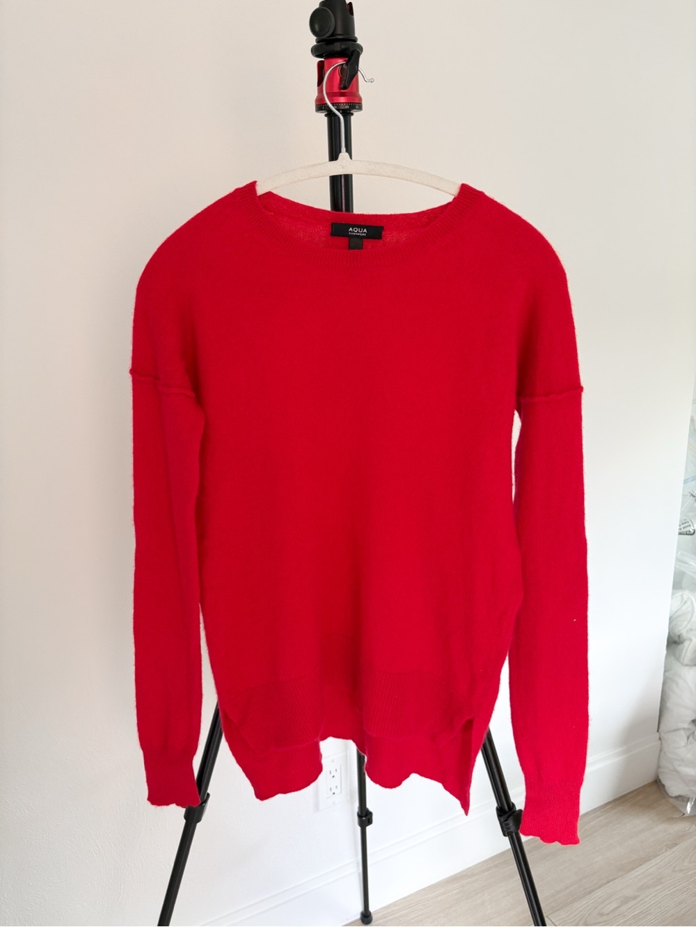 Aqua Bright Red Crewneck Cashmere Pullover